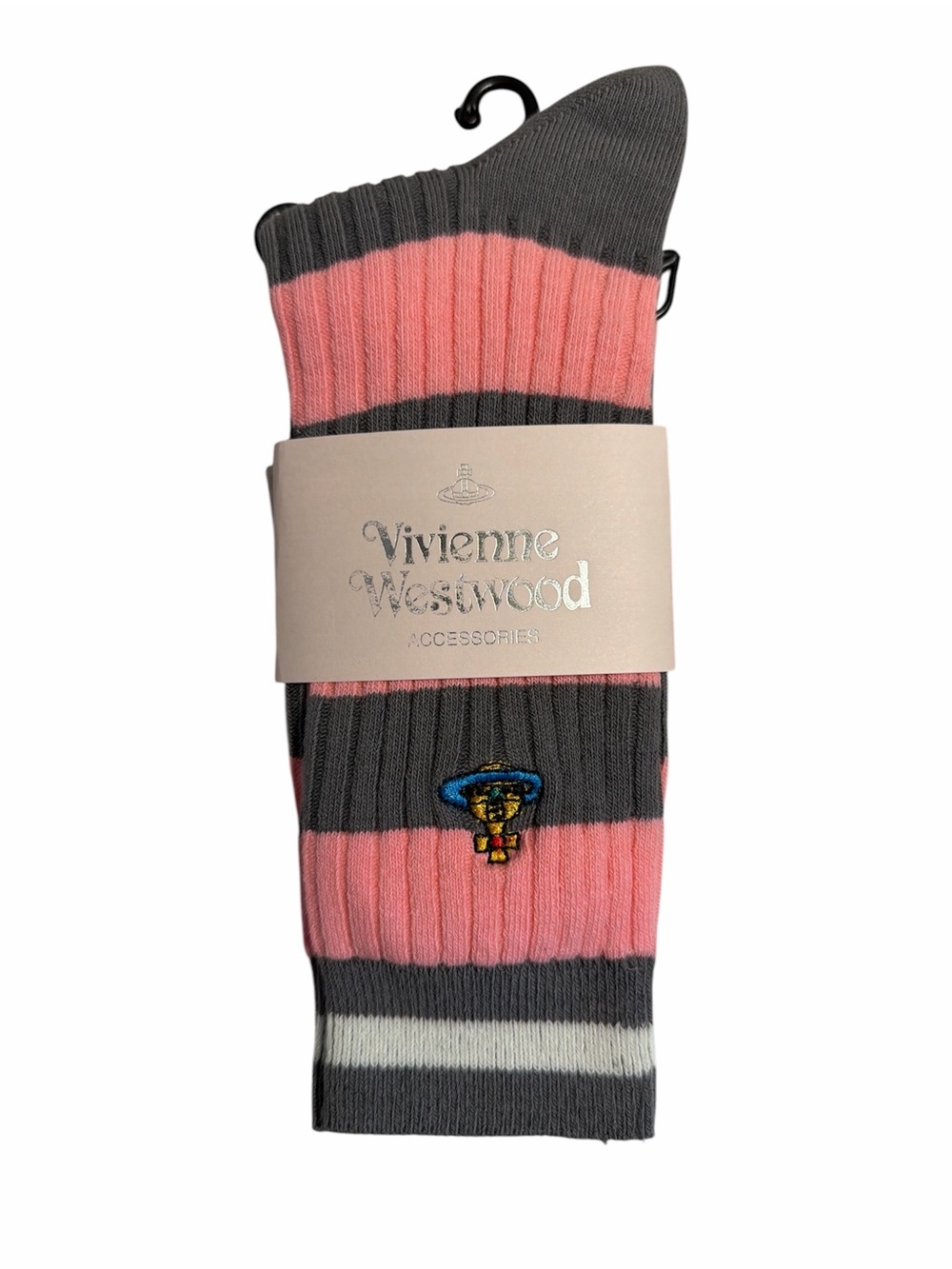 Vivienne Westwood Women Gray & Pink Stripe Crew Socks